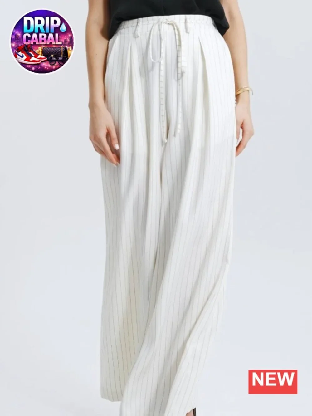 Wide Leg Pants for Women Striped Drawstring Back Elastic Waist Trousers Casual